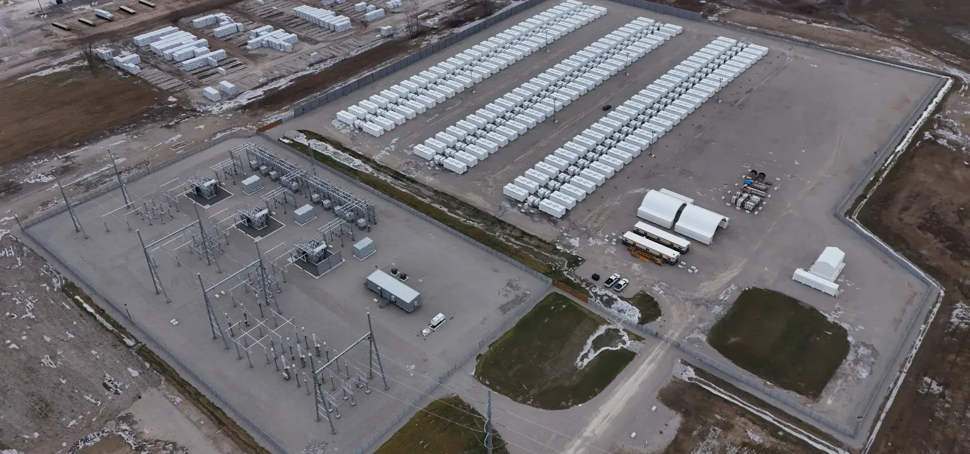 View from the sky of the Battery Energy Storage Facility of Hagersville in Ontario Canada