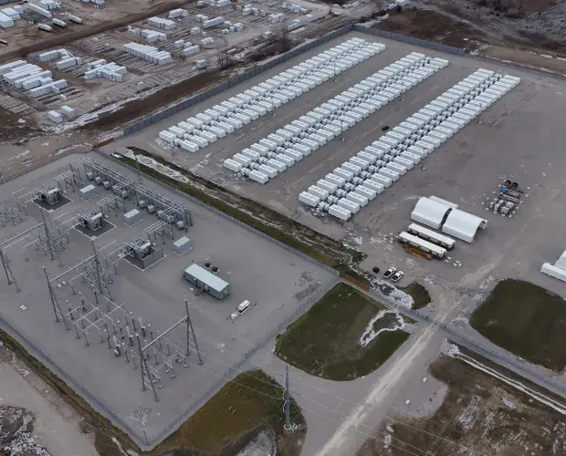 View from the sky of the Battery Energy Storage Facility of Hagersville in Ontario Canada